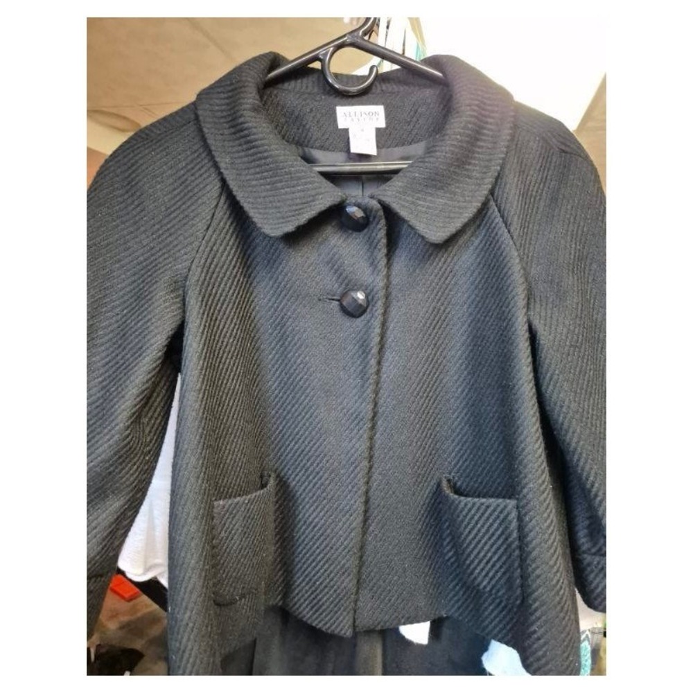 Allison Taylor Womens Black Cropped Swing Jacket Peter Pan Collar Textured Sz 4